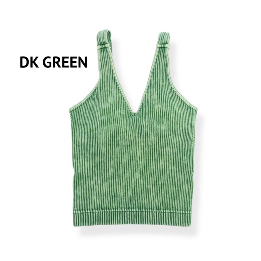 Zenana Women's Ribbed Padded V-neck Dark Green Brami